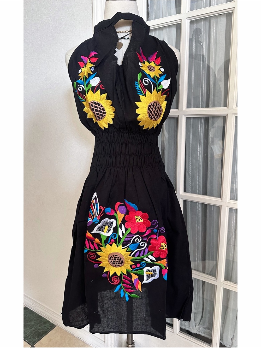 Mexican Floral Embroidered Halter Dress